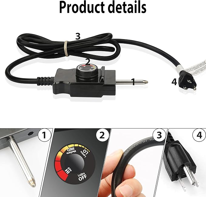 Power Cord for Masterbuilt Smoker Parts Analog Control Plug Dial Knob Temp Thermostat Controller Replacement Heating Element Electric Grill Turkey Fryers