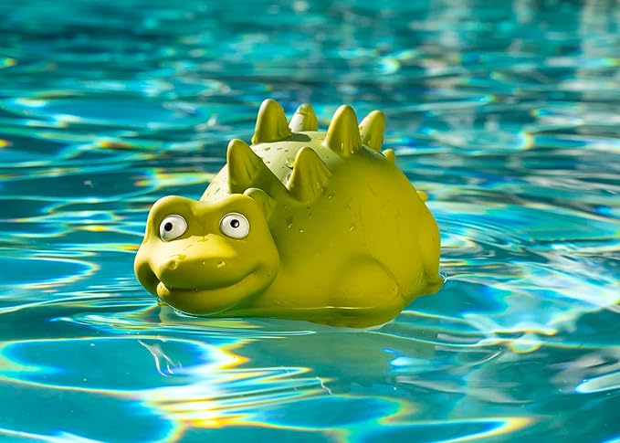 WWD POOL Pool Chlorine Floater, Floating Pool Chlorine Dispenser (Green Dinosaur), Fits 1 and 3 Inch Tablets for Large and Small Pools, Spa, Hot Tub