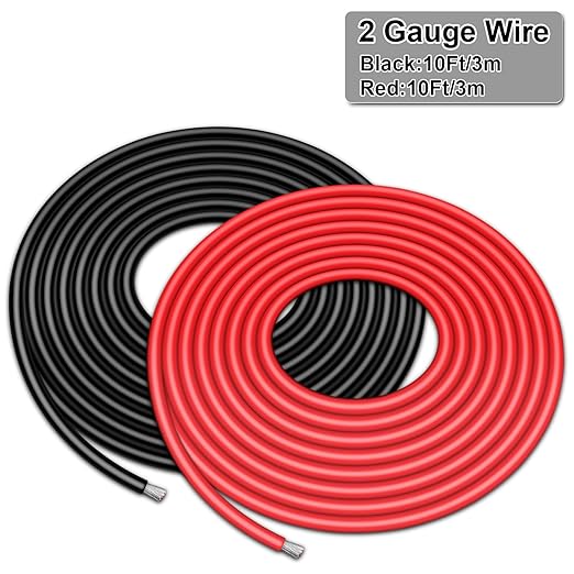 2 Gauge Wire - iGreely 10 FT Red & 10 FT Black 2 Gauge Tinned Copper Electrical Wire Cable for Car Automotive Trailer Marine Boat Harness Wiring 2AWG 10Ft