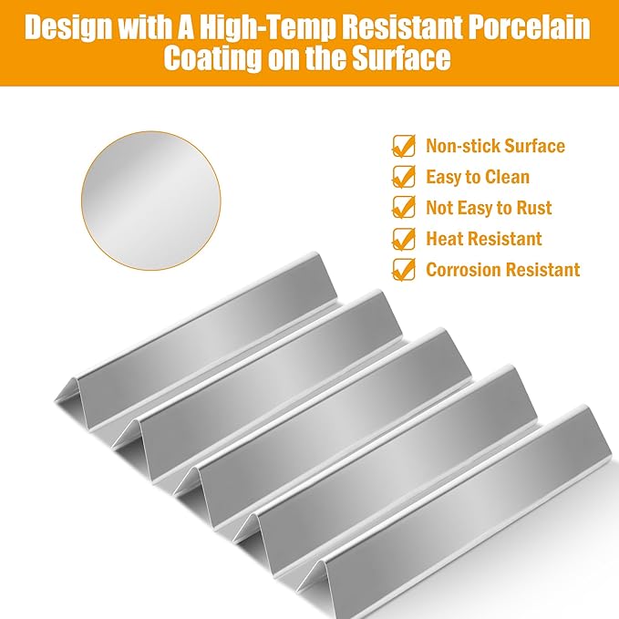 7636 Flavorizer Bars for Weber GS4 Spirit 2 Spirit I 300 Series Spirit E310 S310 E320 S320 Gas Grill with Front Control Knobs,Replacement Part for Weber 67046,5 Pack Stainless Steel Flavor Bars