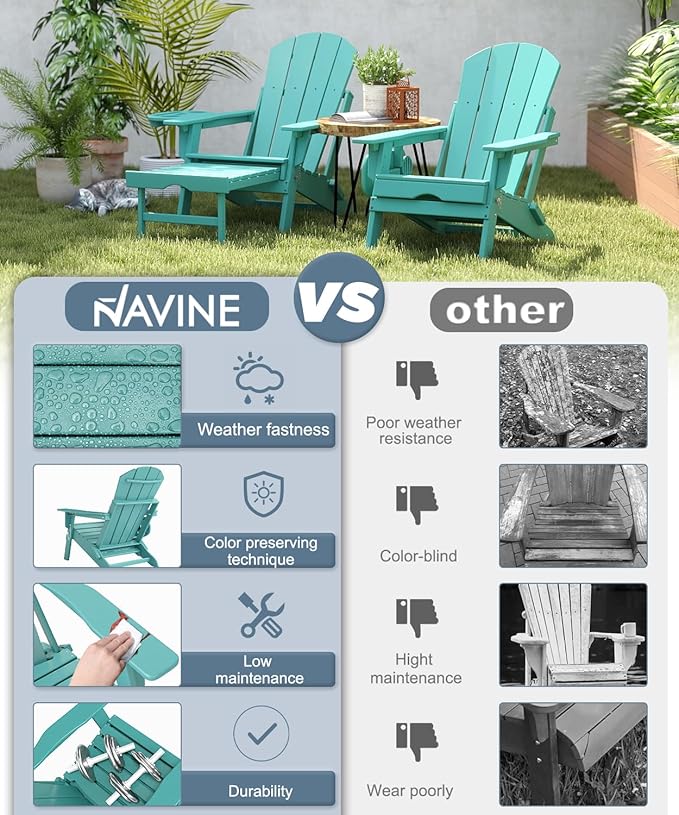 Adjustable Adirondack Chair with Retractable Ottoman Set of 6, HDPE Folding Adirondack Chair with Cup Holder, All Weather Fire Pit Chair for Outdoor.