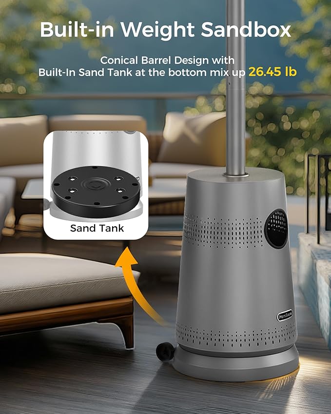 50,000 BTU Patio Heater for Outdoor Use, Portable Propane Patio Heater with Wheels, Stainless Steel Burner for Porch Deck Garden (Basic Grey)