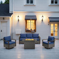Belord Full 4 Pieces Patio Furniture Set with 41” Propane Fire Pit Table, Outdoor Conversation Set with Swivel Glider Outdoor Chair Set of 2 and Rattan Sofa for Deck Backyard