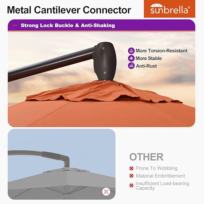 PURPLE LEAF 10FT Cantilever Patio Umbrella with Base Included Round Umbrella with 360° Rotation Aluminum Outdoor Offset Hanging Umbrella for Patio Pool, Burnt Orange
