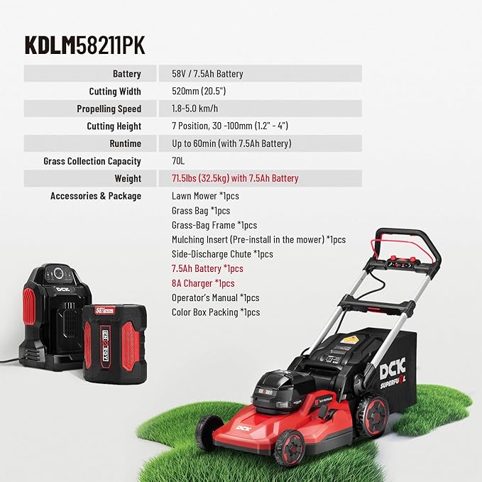 58V 21" Cordless Electric Lawn Mower - Self-Propelled, Brushless Motor, 3-in-1 (Mowing/Collecting/Mulching), 7 Cutting Heights, Foldable Handle, LED Light, 7.5Ah Battery + 8A Fast Charger Included