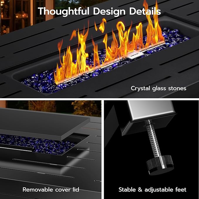 Xbeauty Propane Fire Pit Table, 42" Outdoors Gas Fire Pit Table, 50,000 BTU Auto-Ignition Fire Tables with Lid, Outside Garden Backyard Deck Patio (Square)