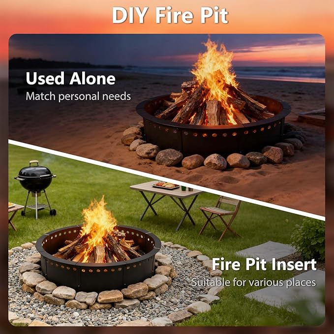 Heavy Duty Metal Smokeless Fire Pit Ring 35-Inch Outer/31-Inch Inner Diameter, for DIY Fire Pit, Outdoor Above or In-Ground, Camping Garden Patio Backyard