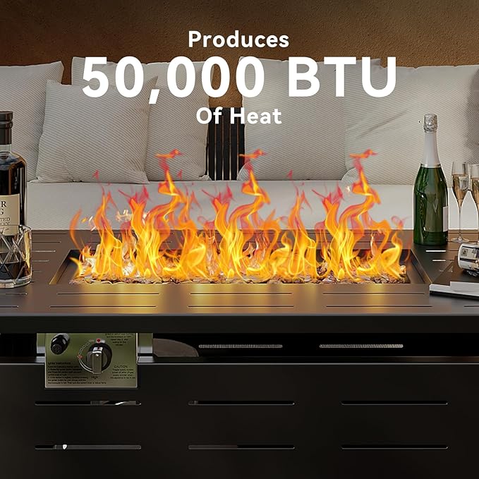 Aoxun 41 Inch Propane Fire Pit–50,000 BTU Gas Fire Pit Table with Removable Lid & Lava Rocks, Rectangle Firepit Table for Outside, Patio, Deck, Backyard, Black