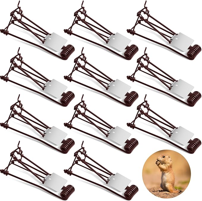 Qualirey 12 Pcs Outdoor Gopher Trap Easy Set Mole Trap Weather Resistant Gopher Killer Vole Killer for Lawn Garden Farm (Coffee)