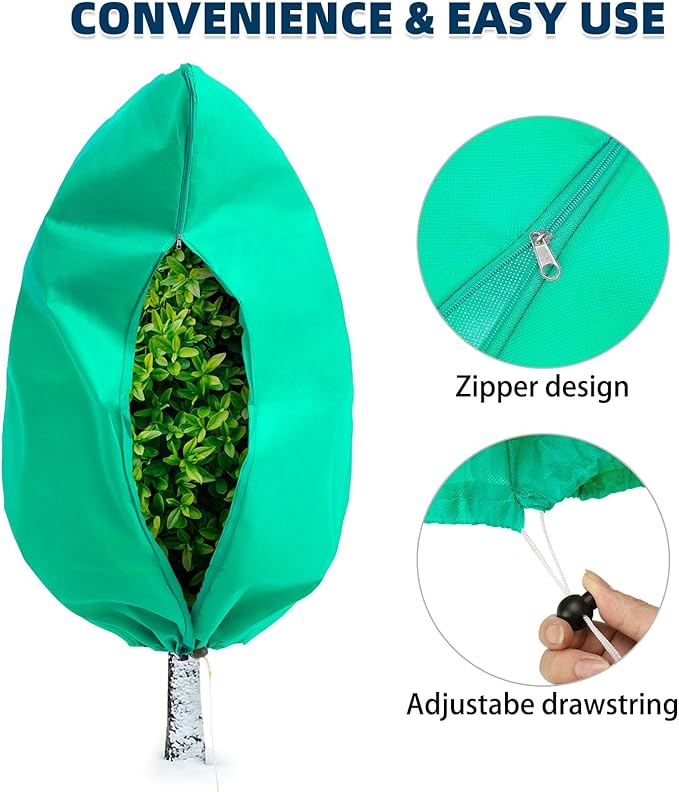 Homimp Plant Covers Freeze Protection, 8 Pack Frost Covers with Zipper Drawstring (31.5" x 47.3") Plant Protection Cover Bags for Outdoor Winter Frost Cold Weather Shrubs Trees Jacket Covers(Green)