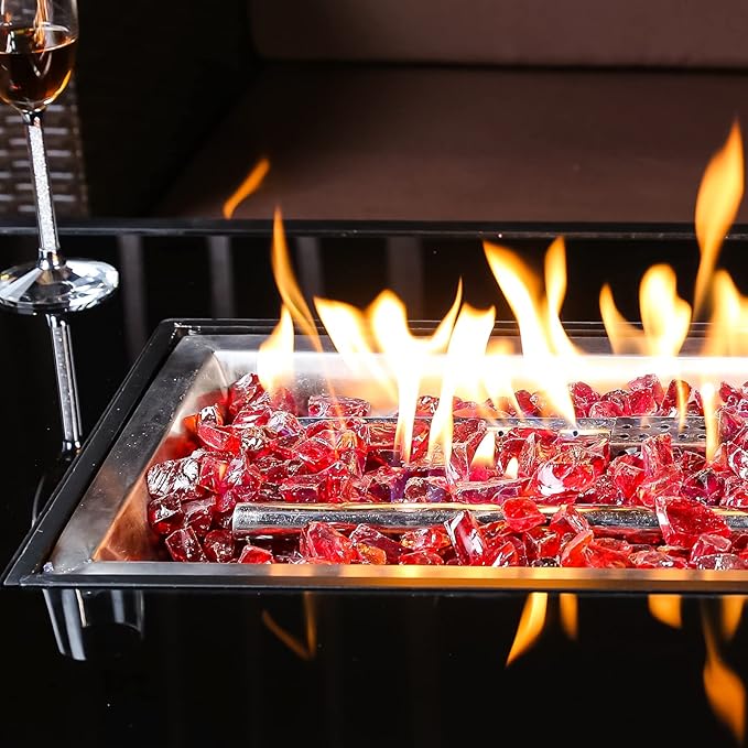 GRISUN Red Fire Glass for Fire Pit, 1/2 Inch 10 Pounds High Luster Reflective Tempered Glass Rocks for Natural or Propane Fireplace, Safe for Outdoors and Indoors Firepit Glass