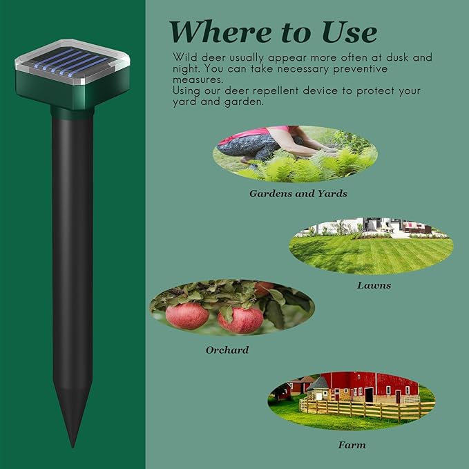 Snake Repellent for Yard 4PCS,Deer Repellent Devices for Plants/Garden,Solar-Powered Deer & Rabbit Repellent Outdoor,Deer Deterrent Devices Outdoor,Sonic,Electronic and Waterproof