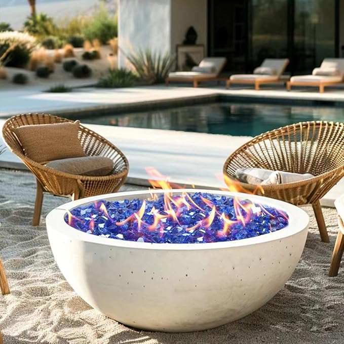 Fire Glass for Propane Fire Pit, 1/4 Inch High Reflective Fireplace Glass Rocks for Fire Pit Table, Fire Pit Glass Rocks for Outdoor Fire Table and Landscaping, 5 lbs, Cobalt Blue