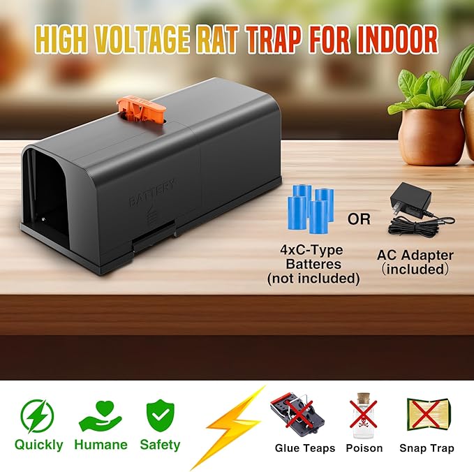 2 Packs Electric Rat Traps Indoor for Home, Electronic Mouse Trap Zapper, Rat Killer with Powerful Voltage, Effective Mouse Zapper for Rats and Mice - No Touch Reusable Rat Zapper to Protect Your Home