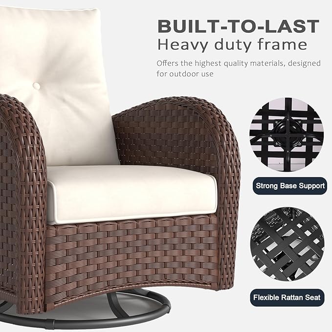 LayinSun 9 Pieces Outdoor Patio Furniture Set, Rattan Wicker Sectional Swivel Rocker Chairs Sets
