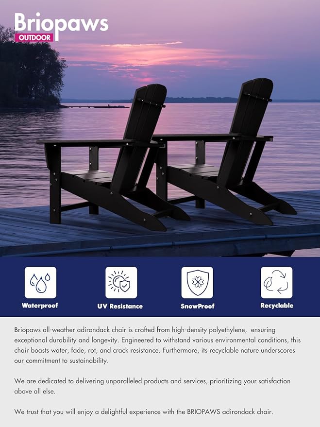 BRIOPAWS Adirondack-Chairs-Set of 6 | Fire Pit Chair | Oversized | HDPE Plastic | Weather Resistant | for Deck Outdoor Poolside Campfire | Black