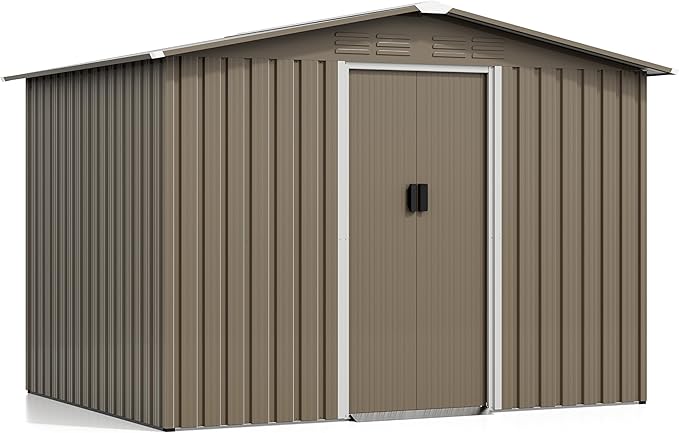 Kurapika Outdoor Storage Shed, 8x6FT Large Metal Tool House with Opening and Lockable Door, for Garden, Patio, Backyard, Lawn