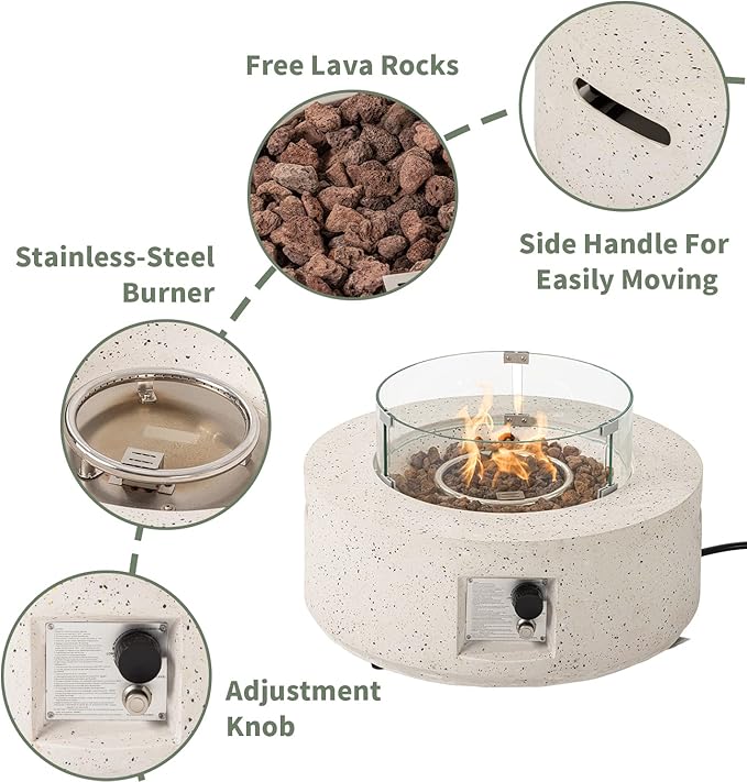 COSIEST Outdoor Propane Fire Pit Coffee Table, 28-inch Terrazzo Round Base Patio Heater, Certified, 40,000 BTU Stainless Steel Burner, Wind Guard, Free Lava Rocks, Waterproof Cover