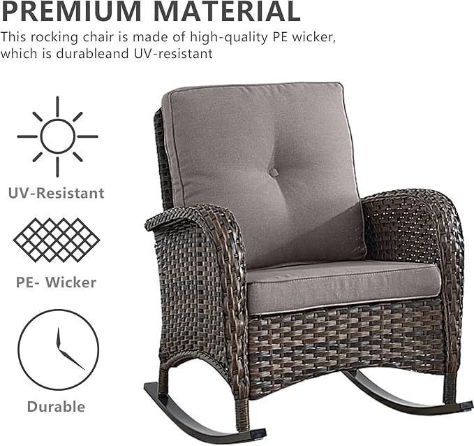 HUMMUH 7-Piece Outdoor Patio Furniture with Fire Pit Set,Wicker Patio Sofa Set Outdoor Rocking Chairs with Ottomans for Backyard,Poolside,Deck