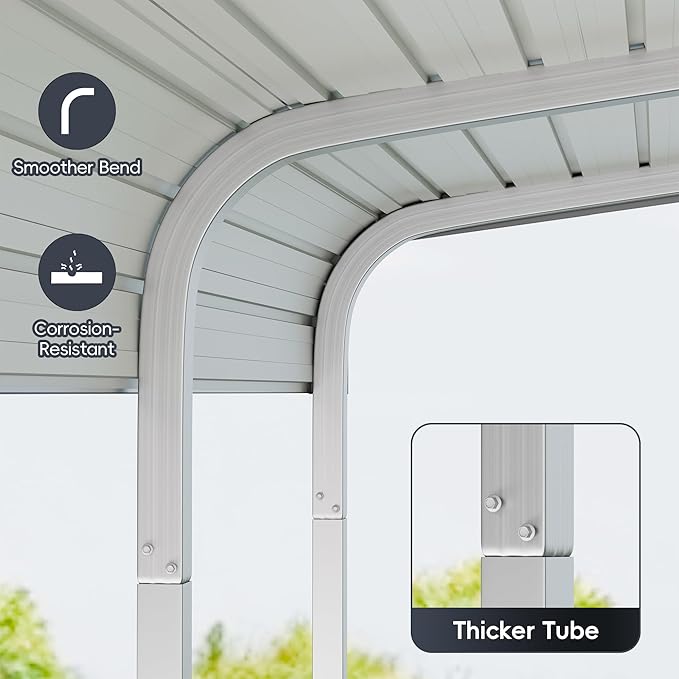 Heavy Duty Metal Carport Kits with Galvanized Steel Roof and Frame, Outdoor Carport Canopy Enhanced Base, Extra Large Car Tent Garage Shelter for Car, SUV, Truck and Boats (12x20 FT, Gray)