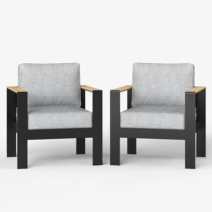 LayinSun Aluminum Outdoor Furniture Set 2 Chair, Outside Patio Deep Seating Conversation Set with Upgraded Washable Thick Cushion
