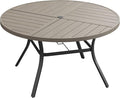VICLLAX Round Patio Dining Table, 6 Person Metal Outdoor Dining Table with Umbrella Hole and Storage Shelf for Garden Lawn Deck, 50" Grey