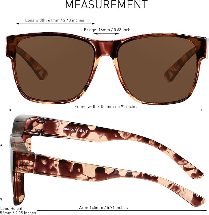 ANDWOOD Fit Over Glasses Polarized Sunglasses for Women Men Oversized Square Shades UV400 Protection