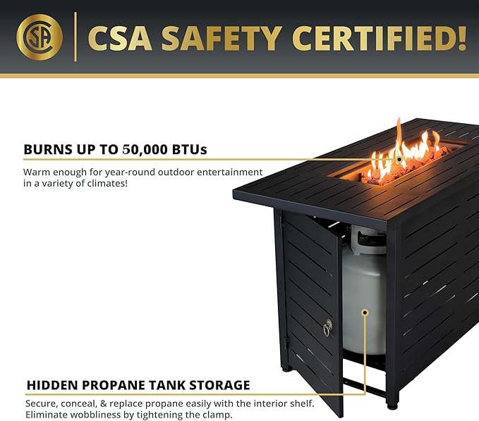 42" Outdoor Propane Fire Pit Table, Gas Fire Pits with Lava Rock Waterproof Cover and Removable Lid for Outside Gatherings Parties on Patio Deck Garden Backyard Balcony 50000 BTU, CSA Certified