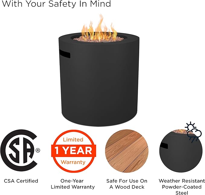 Real Flame Aegean 24" Round Propane Gas Fire Pit Table with Hidden Tank, 50,000 BTU, Powder-Coated Steel, Push-Button Ignition, CSA Certified, Lava Rock, Storage Cover, Stainless Steel Burner with Lid