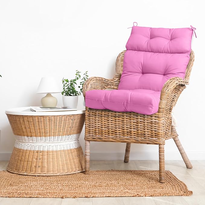 EAGLE PEAK Tufted Outdoor/Indoor High Back Patio Chair Cushions, Set of 4, 46'' x 22'', Pink