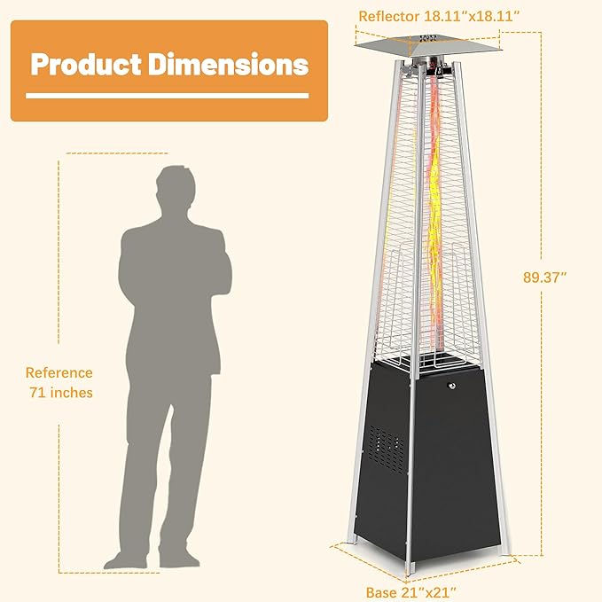 FOOWIN Patio Heater,48,000 BTU Outdoor Heater with Wheels,Propane Patio Heater w/Waterproof Cover & Gloves, for Outdoor Use,Party,Backyard,Garden,Black