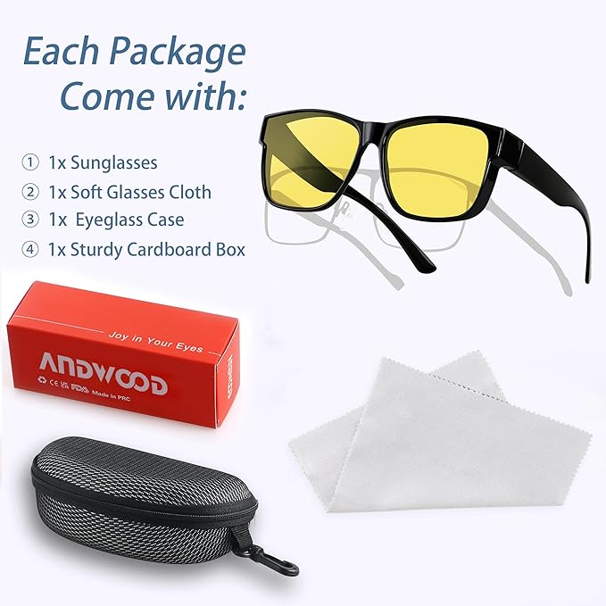 ANDWOOD Fit Over Glasses Polarized Sunglasses for Women Men Oversized Square Shades UV400 Protection