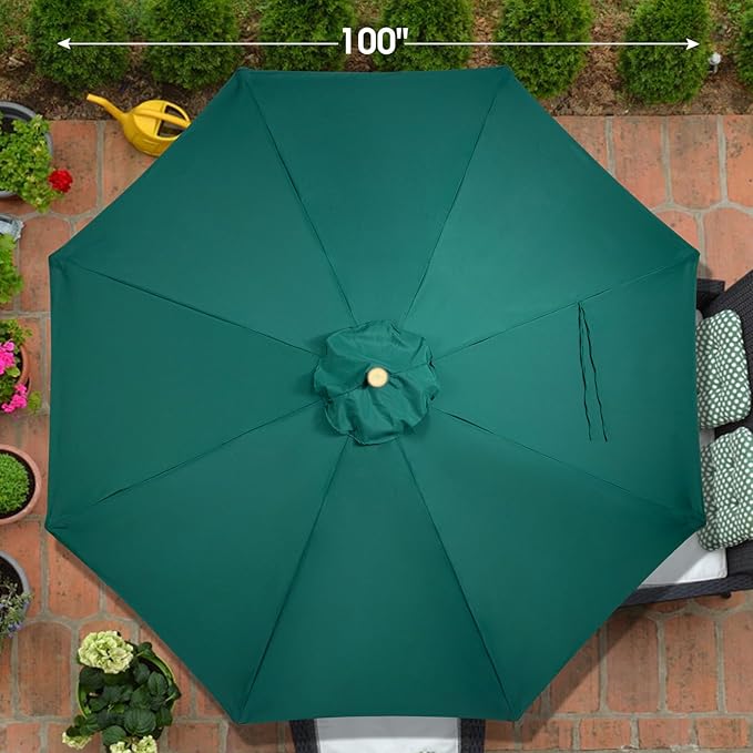 9ft Bamboo Umbrella, Outdoor Patio Umbrella, Waterproof Market Umbrella, 8 Ribs Table Umbrella with Pulley Lift for Garden, Deck, Pool, lawn, Backyard