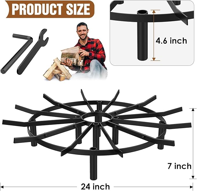 21 in Heavy Duty Fire Pit Grate Round, Decorative Wood-Burning Lift Grate Pit, Heat-Resistant,Heavy Duty Firepit Grate for Outdoor Campfires, Fireplace Woodstoves and Outdoor Camping Firepits