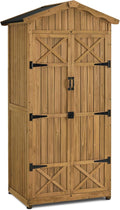 Macrout Outdoor Storage Cabinet, 75 Inches Lockable Wooden Storage Shed with Removable Shelves, Tall Tool Shed with for Yard Patio Lawn, 1165