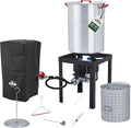 Hike Crew Outdoor Turkey Fryer Kit - Complete Kit for Steaming, Boiling & Frying with 30Qt Boiler Pot, Fry Basket, 12” Thermometer, Injector, Lifter, Turkey Stand, Gloves, Storage Cover & More