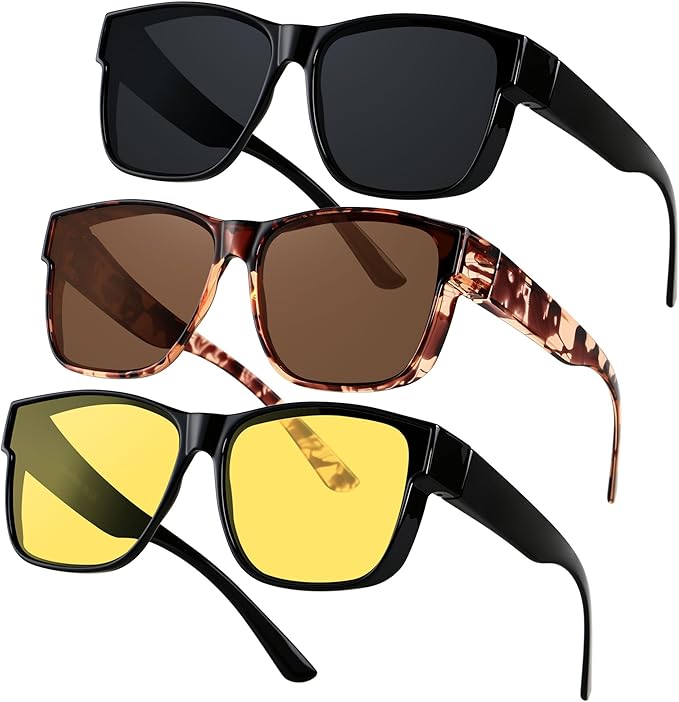 ANDWOOD Fit Over Glasses Polarized Sunglasses for Women Men Oversized Square Shades UV400 Protection