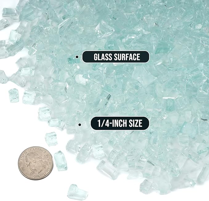 Skyflame High Luster 10-Pound Regular Fire Glass for Fire Pit Fireplace Garden Landscaping Crystal Ice 1/4" Size