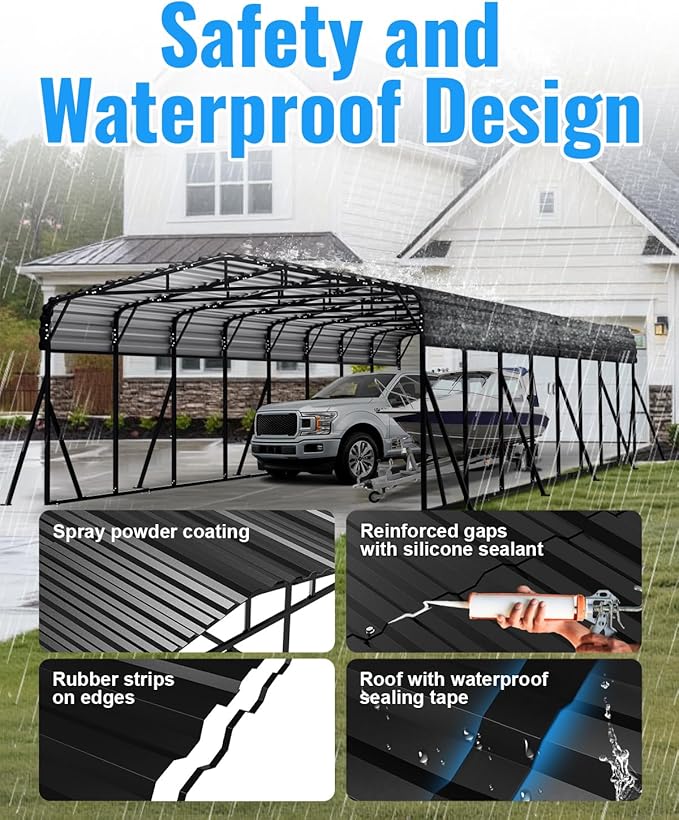 20x40FT Metal Carport, Heavy Duty Car Port Canopy with Metal Roof and Frame, Extra Large Carports Withstand Strong Wind or Heavy Rain, Suitable for Parking Pickup, Boat, Car, and Tractor