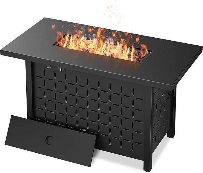 Vongrasig 43 inch Gas Fire Pit Table, 50,000 BTU Outdoor Rectangular Propane Firepit Table with Lid, Lava Rock, 2 in 1 Firepit Table for Outside, Patio, Deck, Garden, Backyard