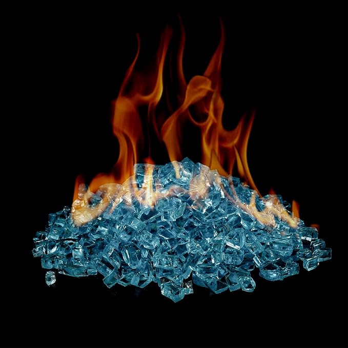 Onlyfire 10 lbs Fire Glass for Propane Gas Fire Pit, 1/2-Inch High Luster Fireplace Glass Rocks for Fire Pit Table, Aqua Blue
