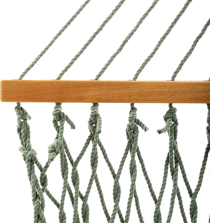 Original Pawleys Island Deluxe Meadow DuraCord Rope Hammock – 13 ft. x 60 in., 2-Person, 450 lb Capacity, Oak Spreader Bar, Zinc-Plated Hardware, Handcrafted in The USA
