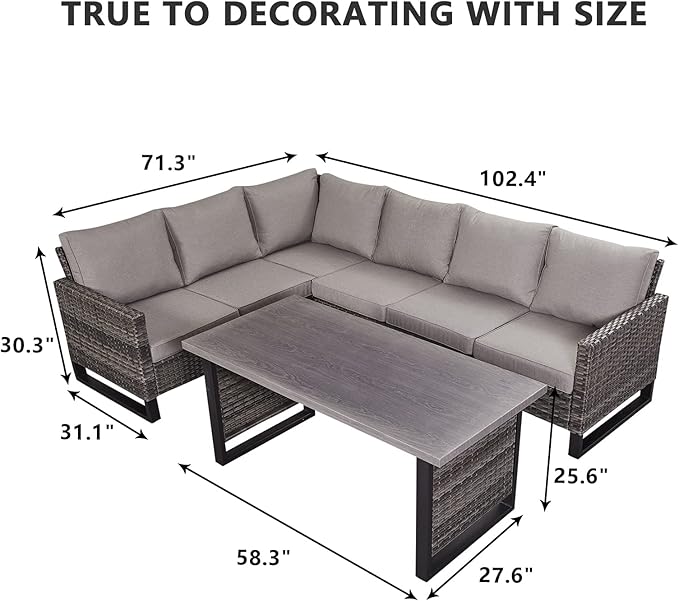 HUMMUH Patio Furniture 10 Piece PE Wicker 6-Seater Outdoor Sectional Sofa Patio Swivel Chairs Outdoor Chairs with Tables for Porch,Garden,Backyard,Deck