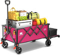 Collapsible Wagon Cart with Extended Tailgate,Heavy Duty Folding Cart, 155L Foldable Utility Wagons for Beach, Picnic, Grocery, Outdoor Camping(Pink)
