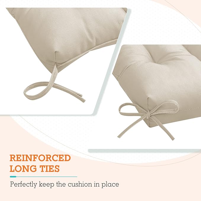 EAGLE PEAK Tufted Outdoor/Indoor High Back Patio Chair Cushions, Set of 2, 46'' x 22'', Beige