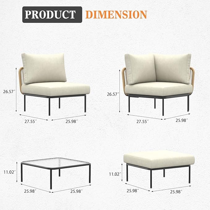 7 Piece Modern Outdoor Rope Wicker Sectional Patio L-Shaped Conversation Sofa Set Deep Seating with Thick Cushions