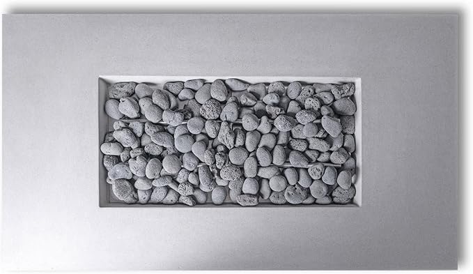 Vivid Heat - 60" Premium Mesa 2 Concrete Fire Bowl Heavy Cement Rectangle Propane Gas Fire Pit - Fire Table, Key Valve GFRC (Ivory)