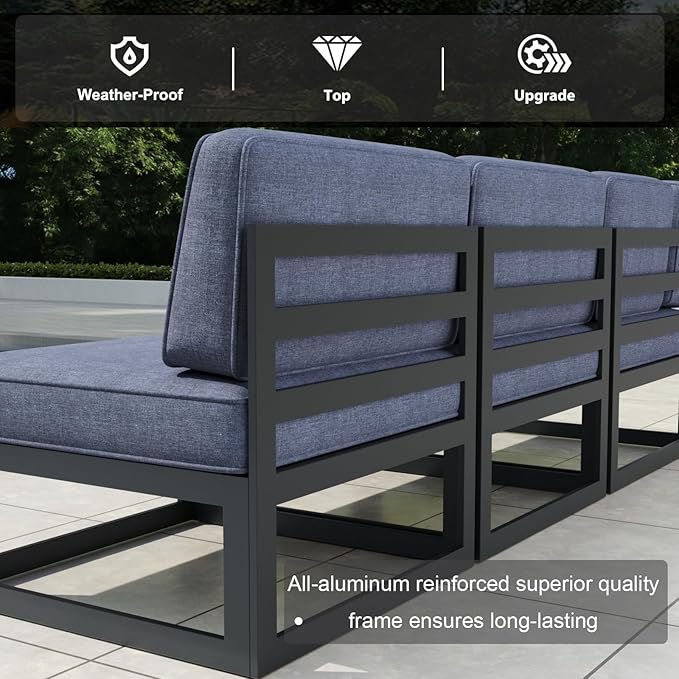 9 Pieces Aluminum Patio Furniture Set with Coffee Table, Metal Outdoor Conversation Sofa Set with Seating Cushions