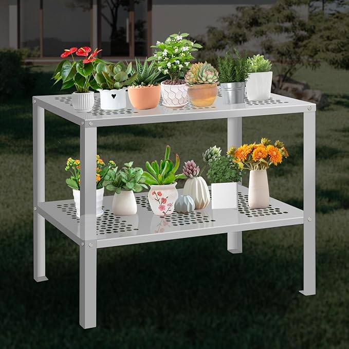 Outdoor Stainless Steel Potting Bench with Storage, Metal Garden Potting Table with Metal Tabletop and Shelf, Potting Work Bench Station for Garden, Patio, Backyard