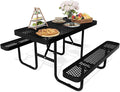 HIMcup 4FT Rectangular Steel Outdoor Picnic Table,Commercial Black Picnic Table Bench Set with Umbrella Hole, Weather-Resistant Heavy Duty School Dining Table for Patio, Garden, Backyard
